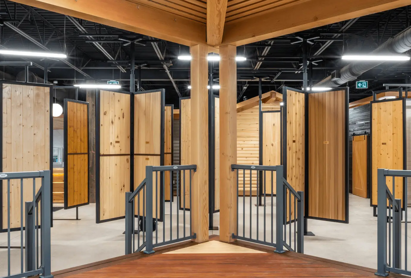 wood displays in showroom