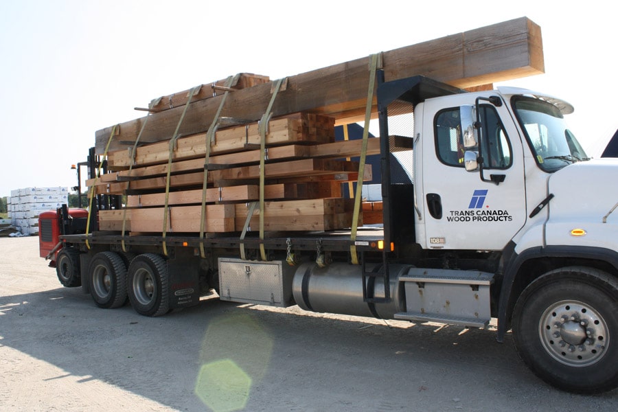 timber frames loaded on truck