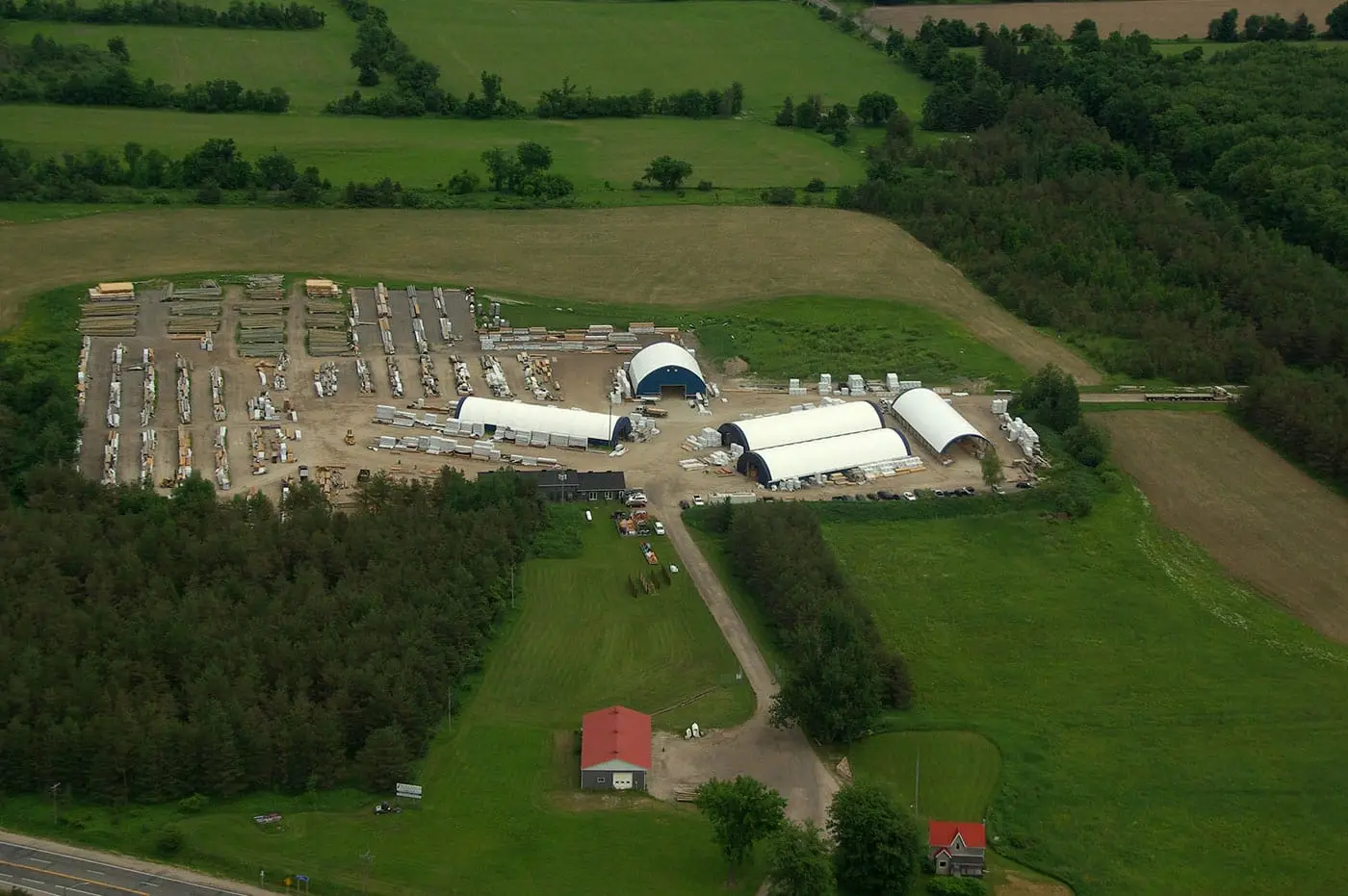 Ariel shot of Trans Canada Wood Products timber mill yard