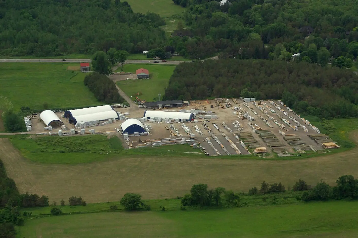 Ariel shot of Trans Canada Wood Products timber mill yard